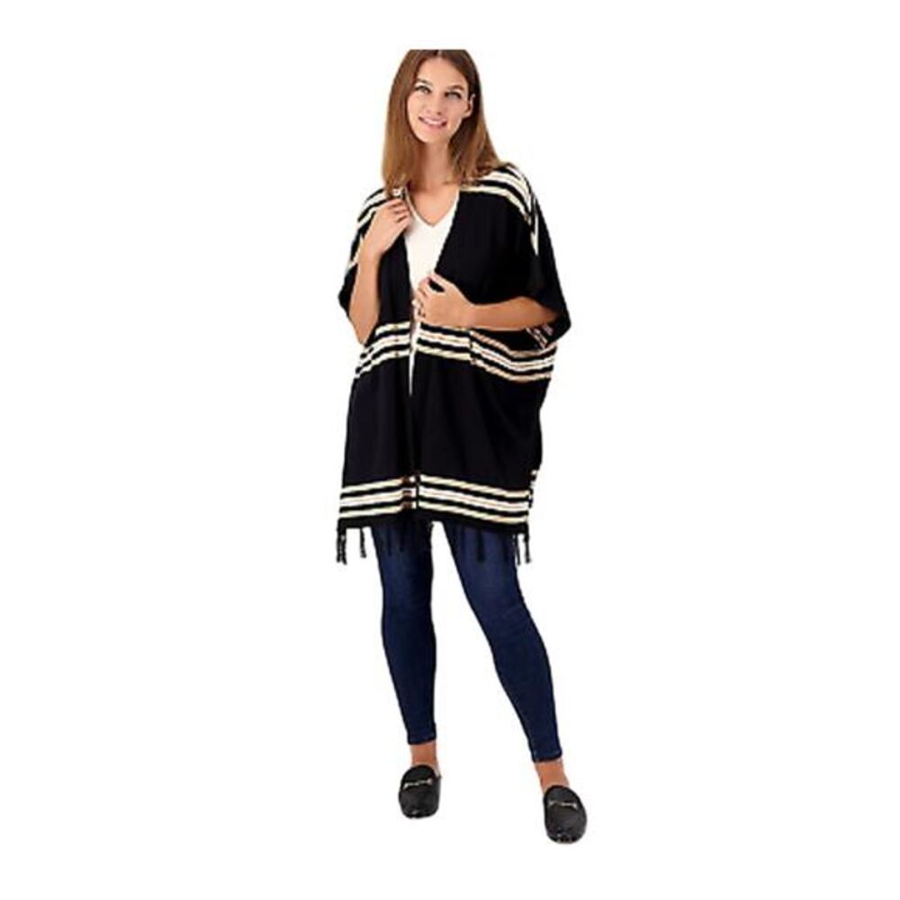 Denim & Co. Canyon Retreat Women's XS/S Black Jacquard Open-Front Ruana Cardigan